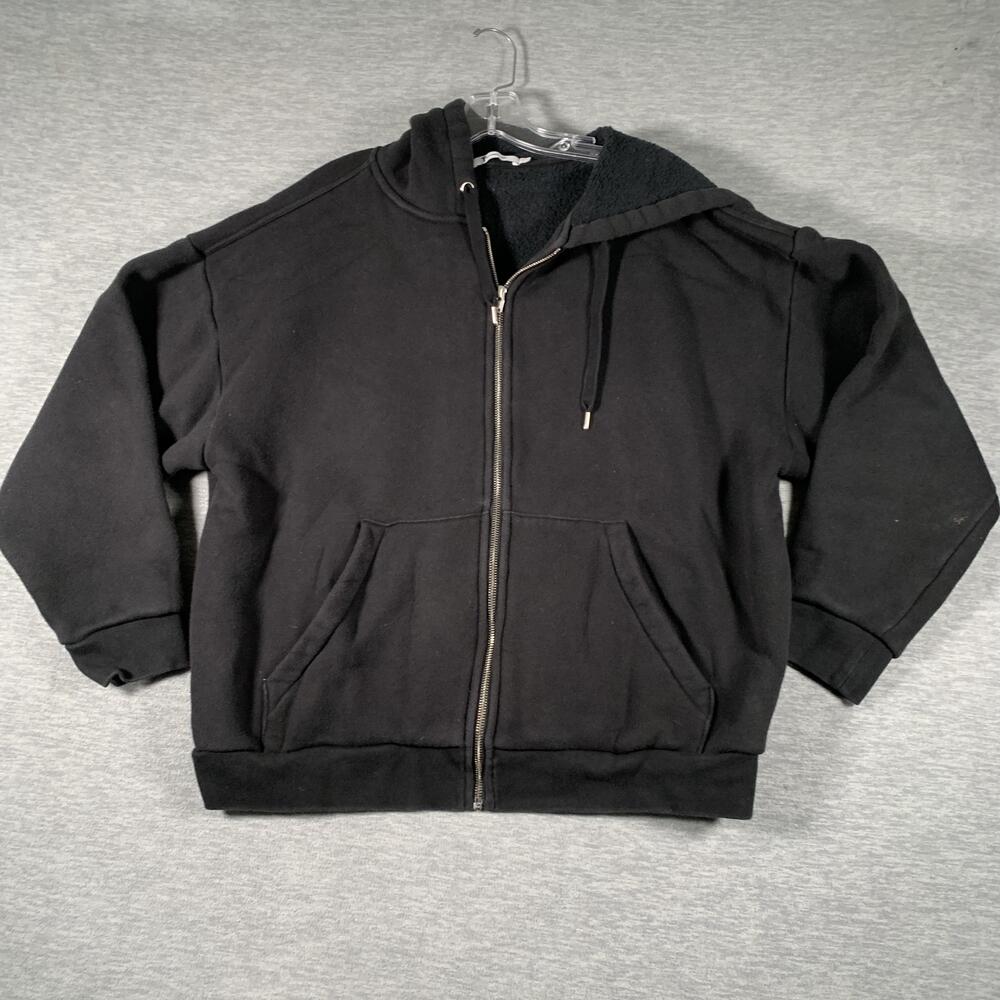 T By Alexander Wang Hoodie Womens Small Black Full Zip Sherpa Fleece Hooded